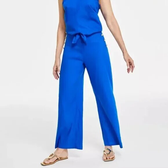 INC Button Trim Wide Leg Pants Blue 14 - Picture 2 of 3